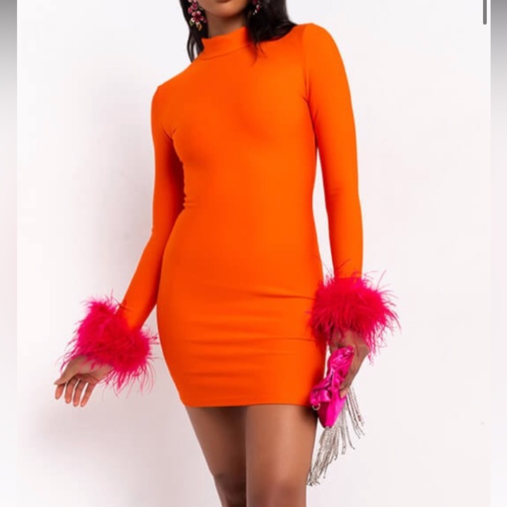 Akira Firestorm Feather Long Sleeve Mini Dress